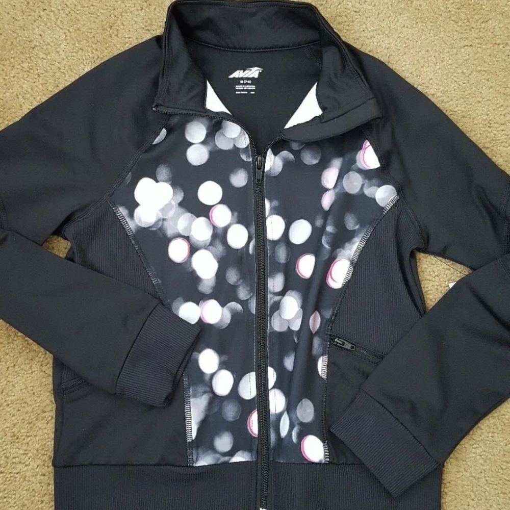 AVIA Sporty Black Gray Pink  dots Moisture Wicking Track Spring Jacket Girls 7/8